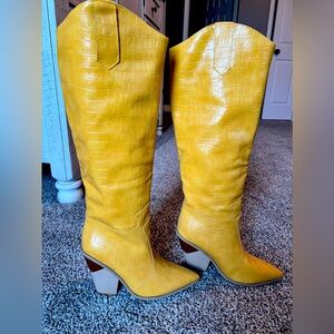 Knee high, yellow cowboy boots, size 8 (NWOT)